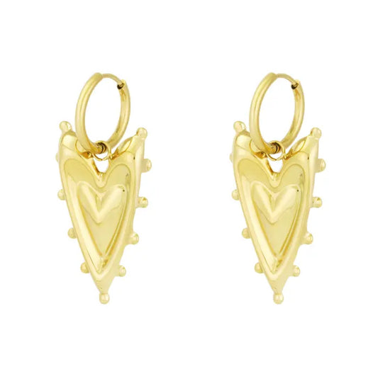 Gold modern big heart charm dangling gold earring - Lavina Jewelz