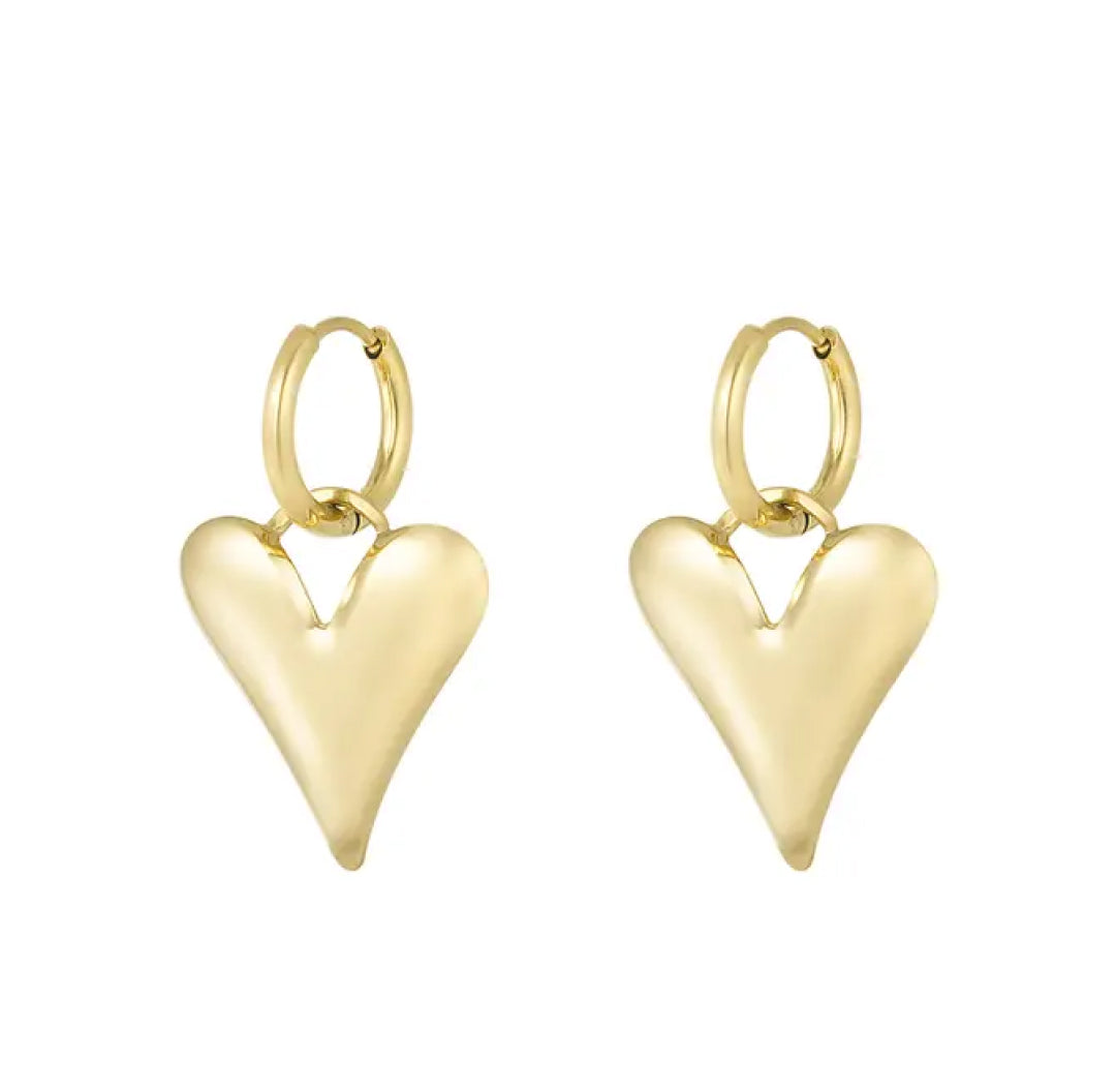 Gold dangling big heart charm earrings - Lavina Jewelz