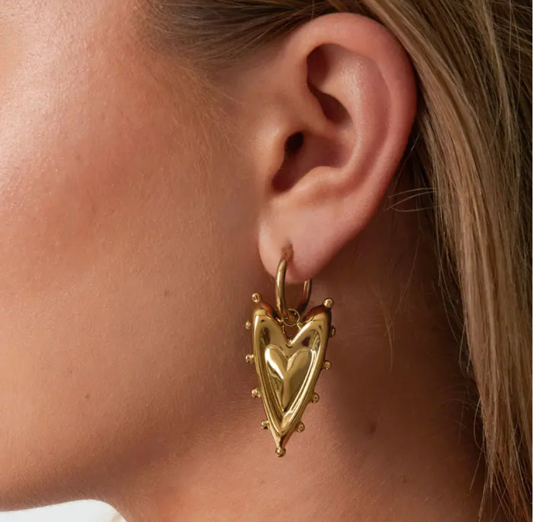 Gold modern big heart charm dangling gold earring - Lavina Jewelz