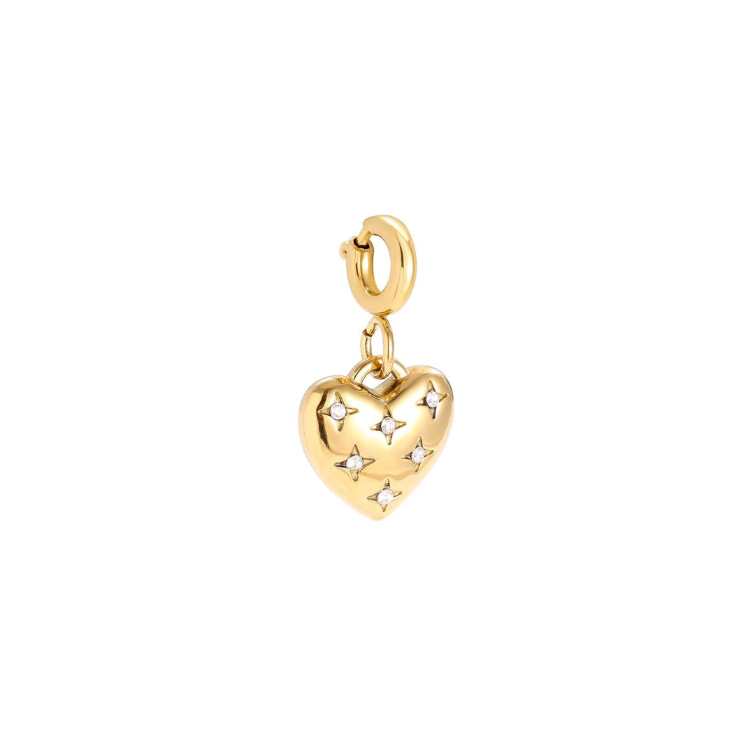 Gold heart with zirconia stones charm necklace bracelet hanger pendant - Lavina Jewelz