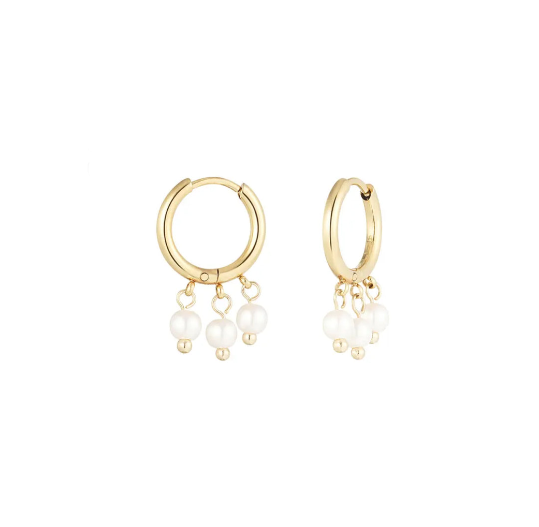 Dangling small pearl earring gold hoop earrings brand - Lavina Jewelz