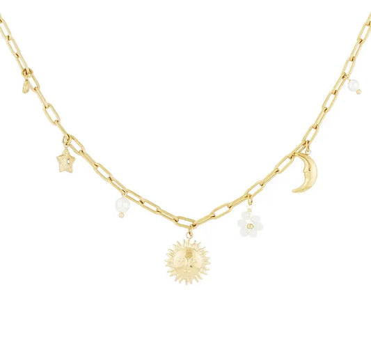 Multi charm sun moon charm chunky necklace luxury brand - Lavina Jewelz