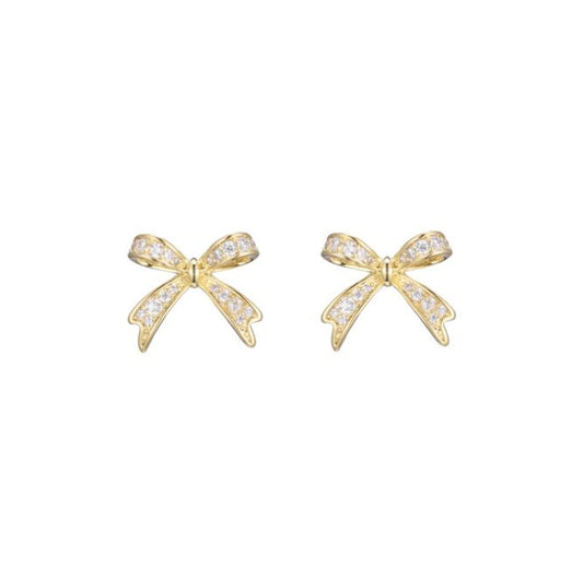 Gold zirconia small bow stud earrings - Lavina Jewelz
