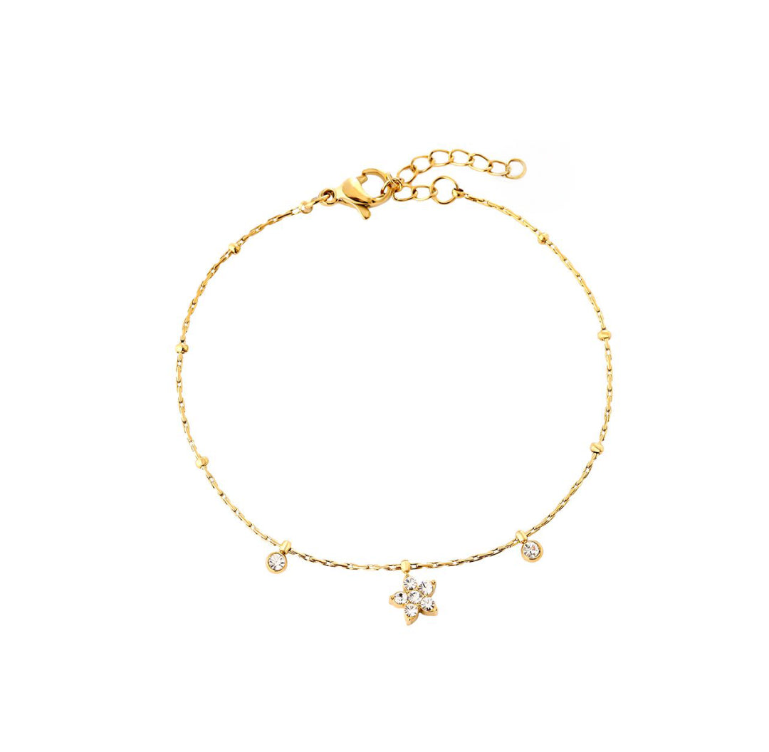 Fine delicate flower bracelet gold with zirconia stones - Lavina Jewelz