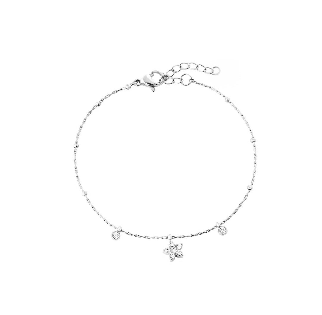 Fine delicate flower bracelet silver with zirconia stones - Lavina Jewelz