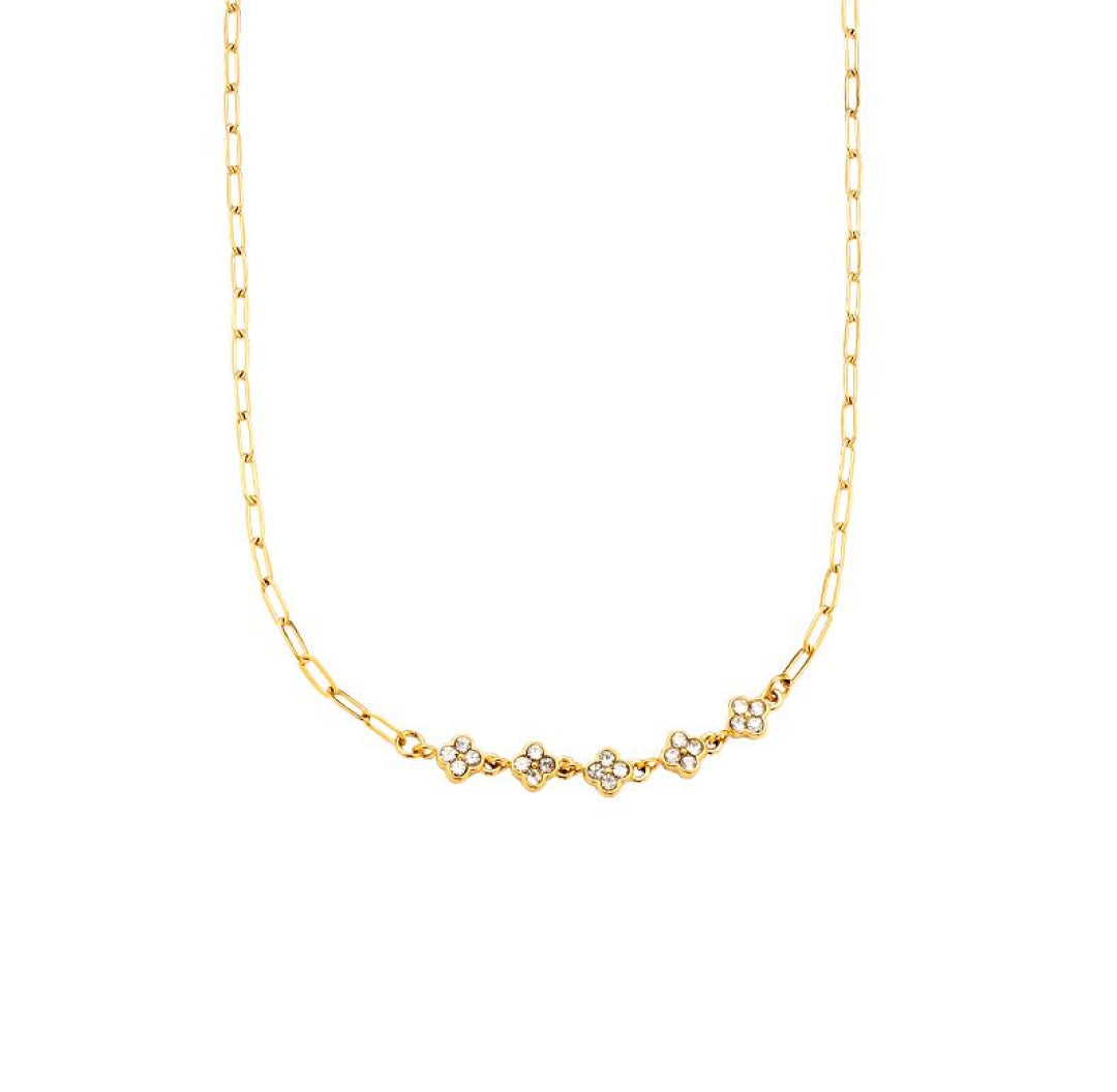 Zirconia 5 flower 4 clover fine delicate necklace gold - Lavina Jewelz