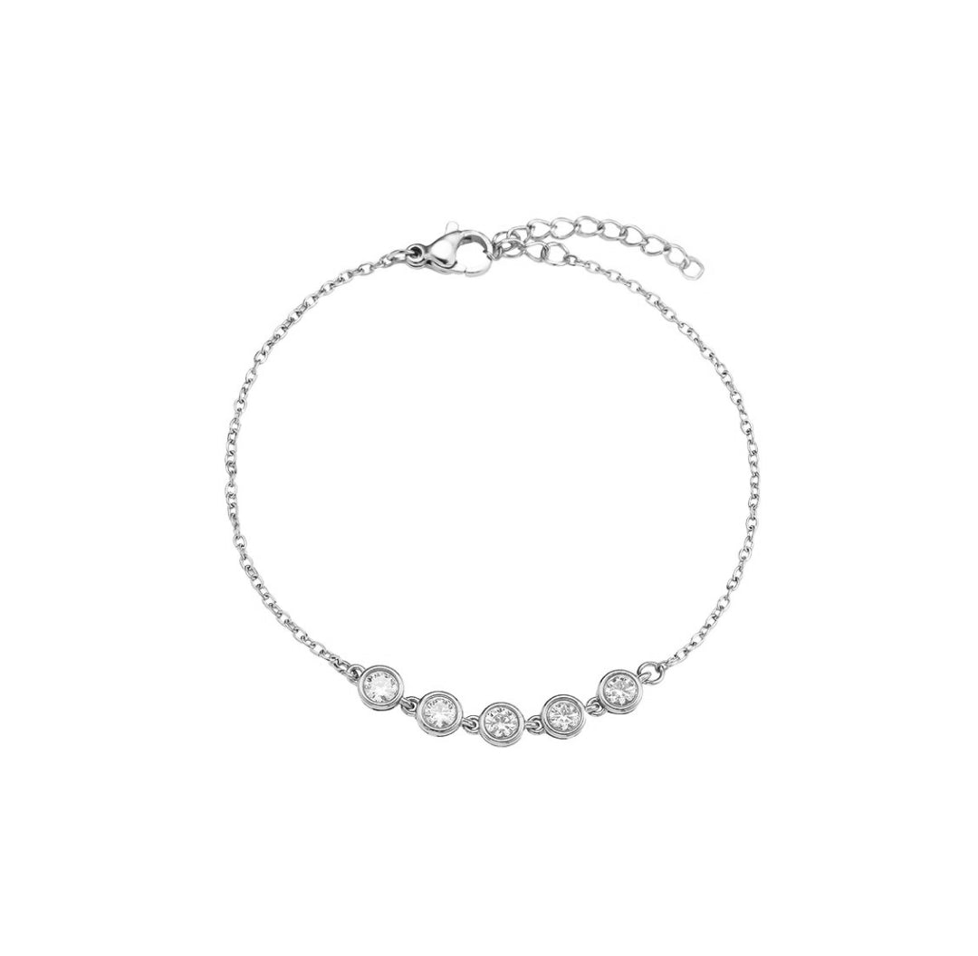 Diamond zirconia silver bracelet with 5 round stones - Lavina Jewelz