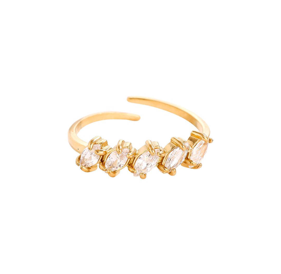 Gold ring with 5 marquise zirconia stones - Lavina Jewelz