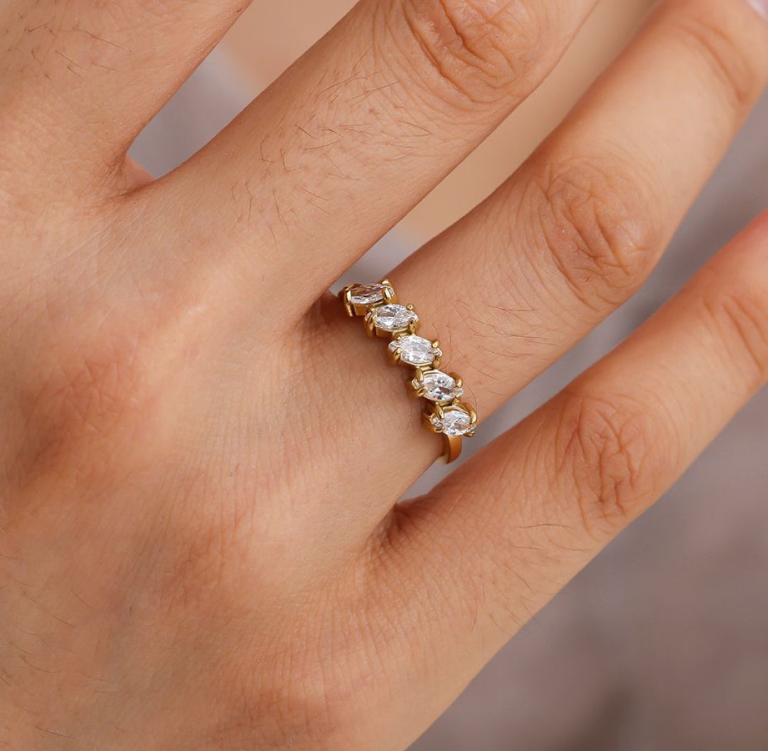 Gold ring with 5 marquise zirconia stones - Lavina Jewelz