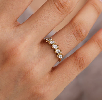 Gold ring with 5 marquise zirconia stones - Lavina Jewelz