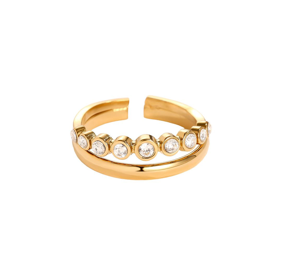 Gold fine ring with 9 round zirconia stones - Lavina Jewelz