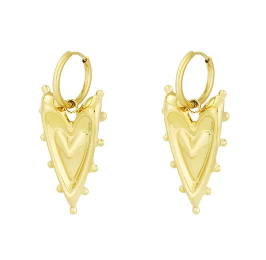 Gold modern big heart charm dangling gold earring - Lavina