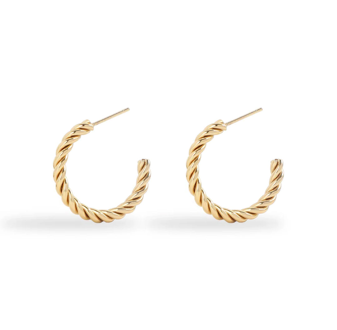 Gold medium twisted rope classic hoop earrings - Lavina