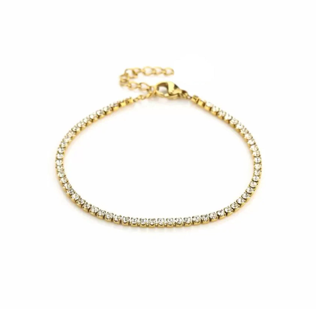 Gold tennis bracelet dainty thin with zirconia stones - Lavina