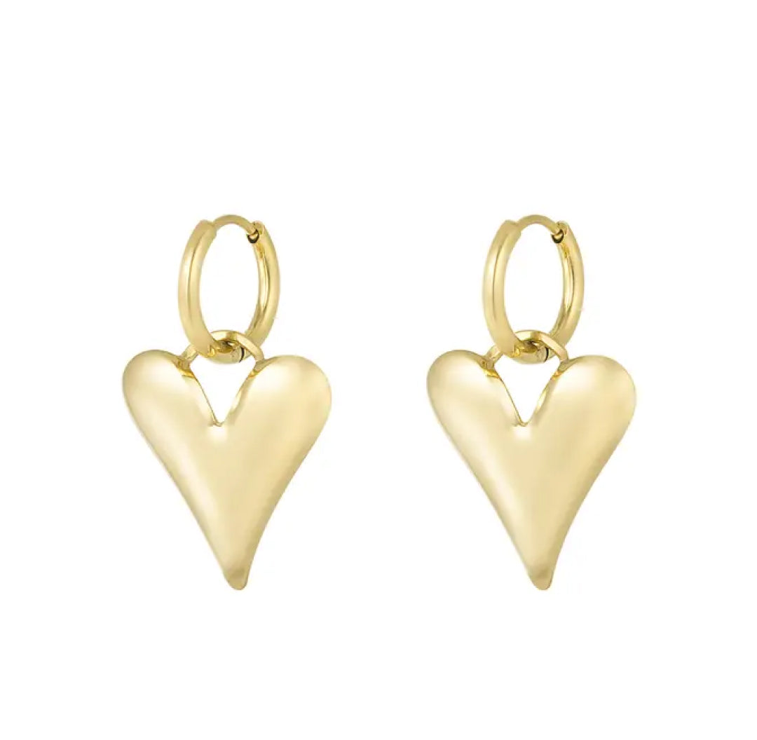 Gold dangling big heart charm earrings - Lavina