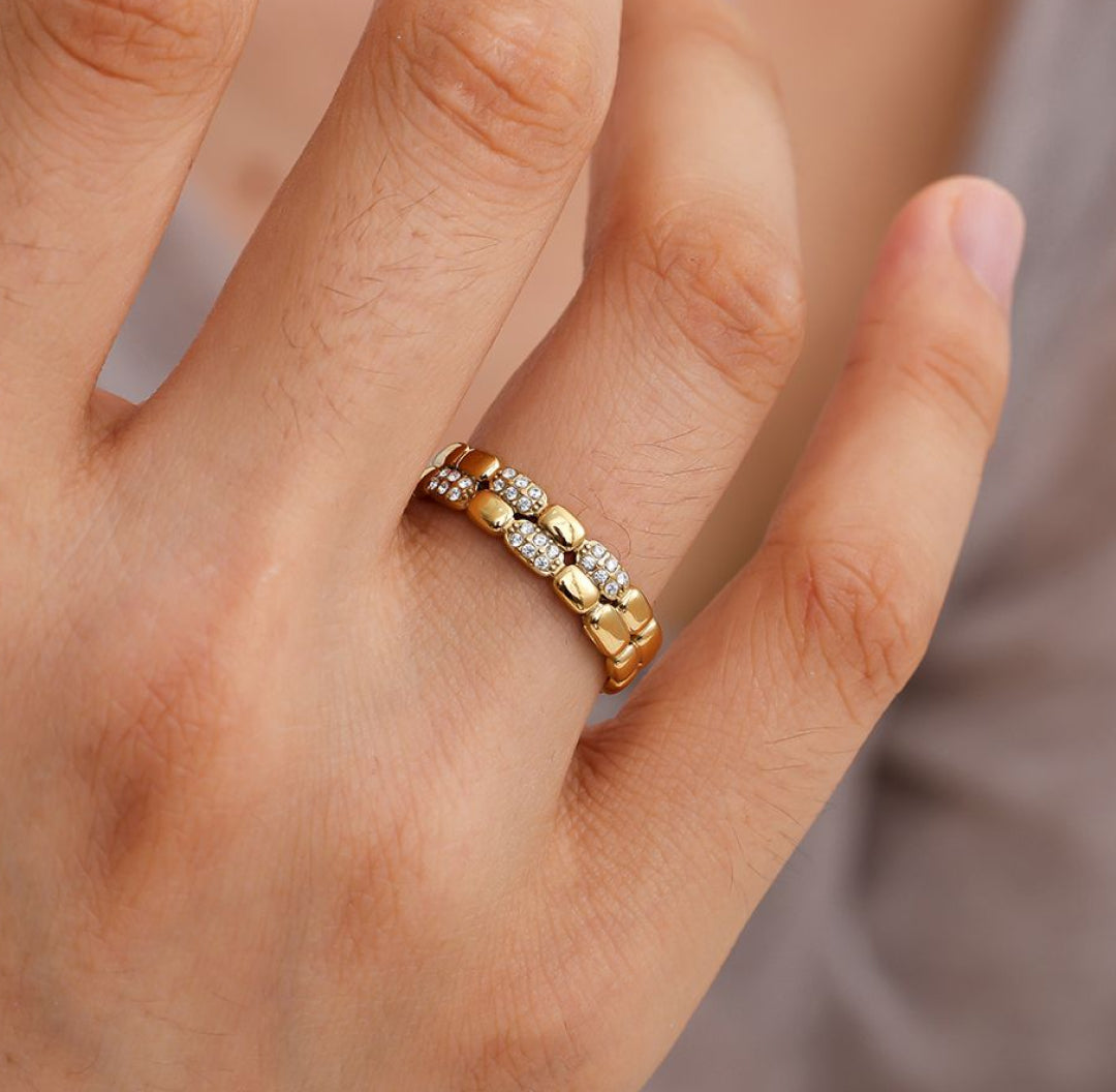 Fine double zirconia ring gold with zirconia stones - Lavina Jewelz