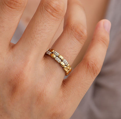 Fine double zirconia ring gold with zirconia stones - Lavina Jewelz