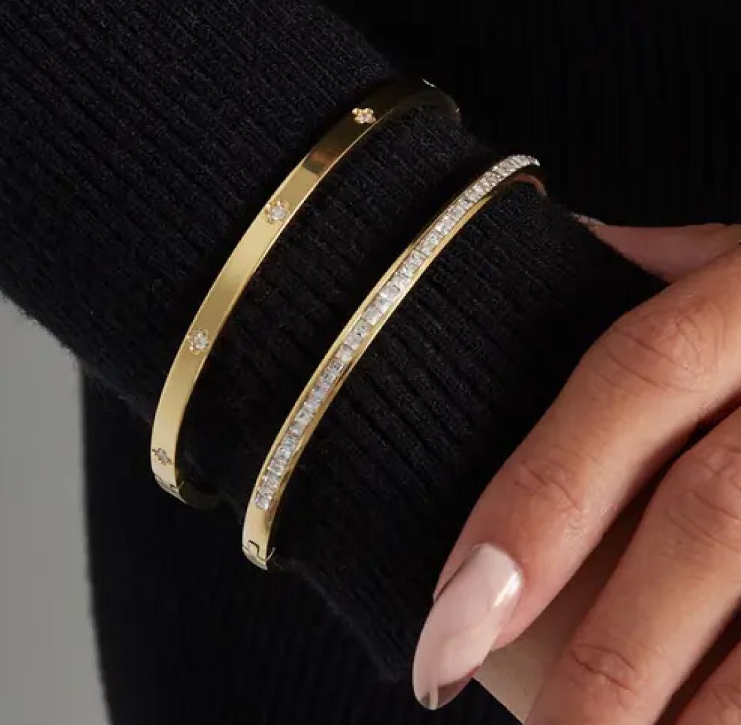 Clover Bangle Bracelet gold silver with zirconia stones - Lavina Jewelz