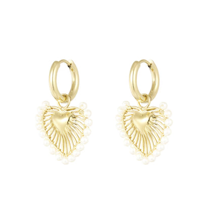 Gold pearl heart dangle earrings - Lavina Jewelz