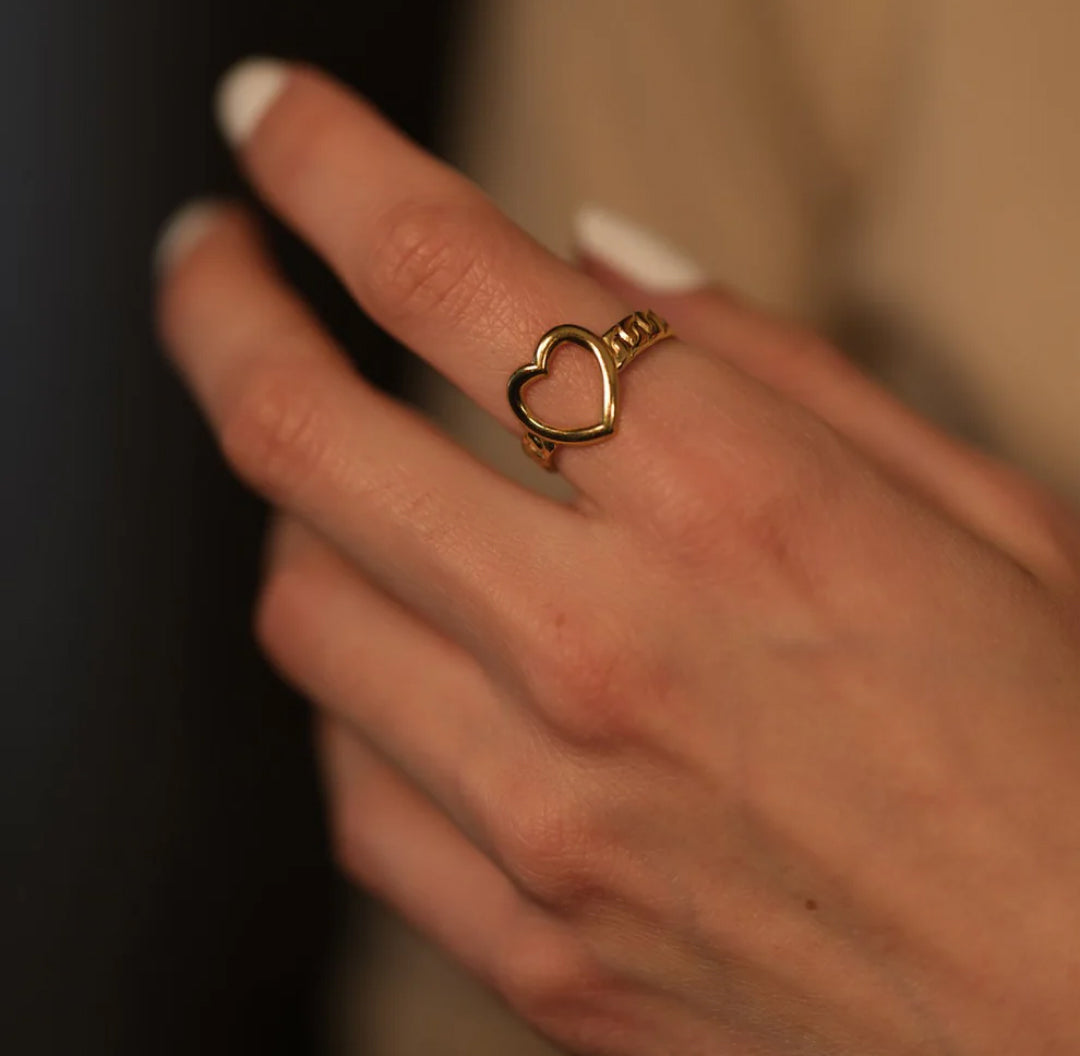 Gold Open Heart Charm Ring - Lavina