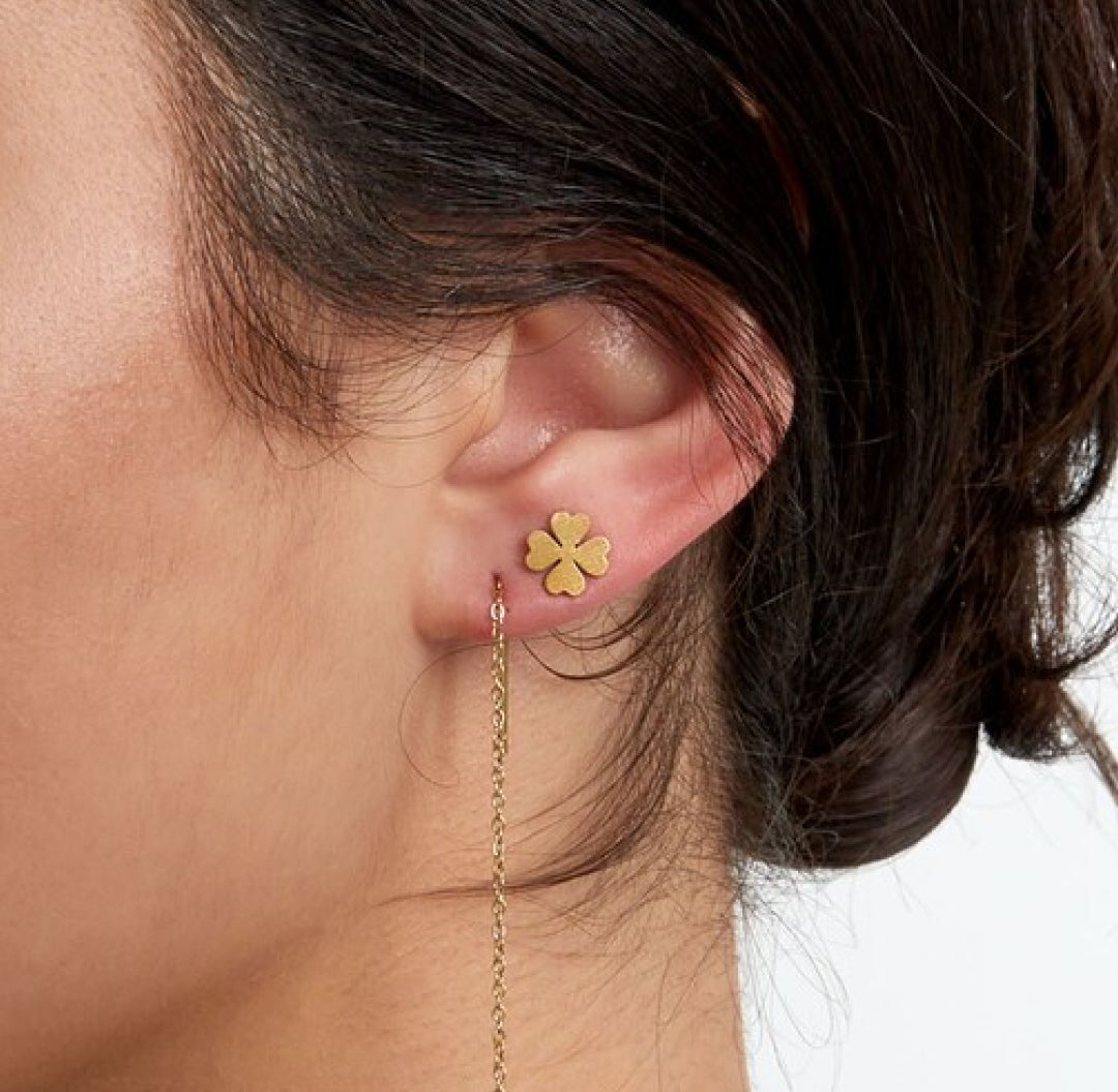 Gold lucky clover stud earrings - Lavina Jewelz