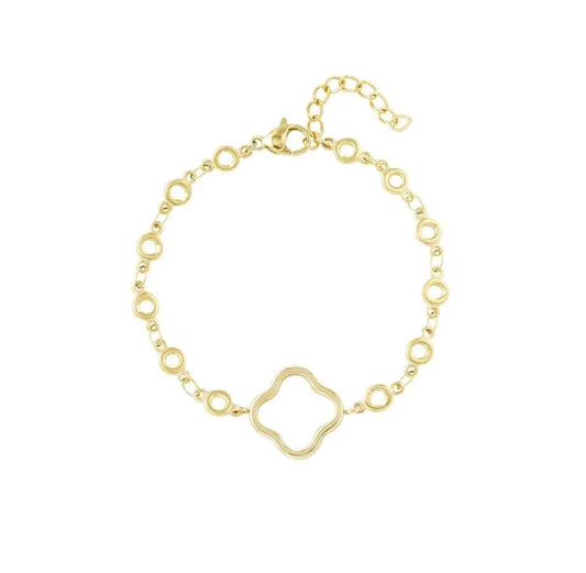 CIrcle chain with open 4 leaf clover charm gold bracelet - Lavina