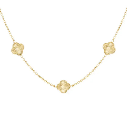 Gold tiny 4 leaf clovers set necklace - Lavina