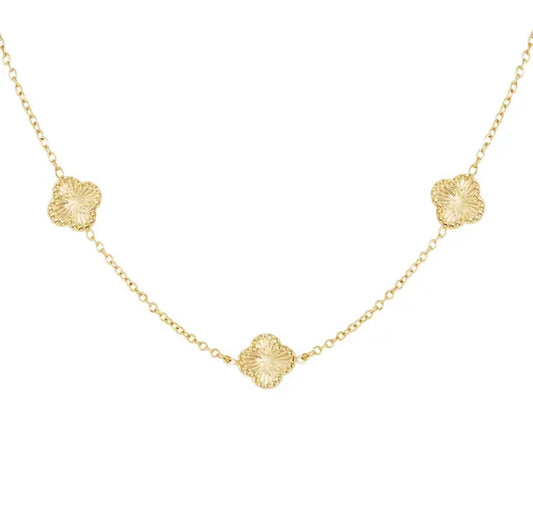 Gold tiny 4 leaf clovers set necklace - Lavina