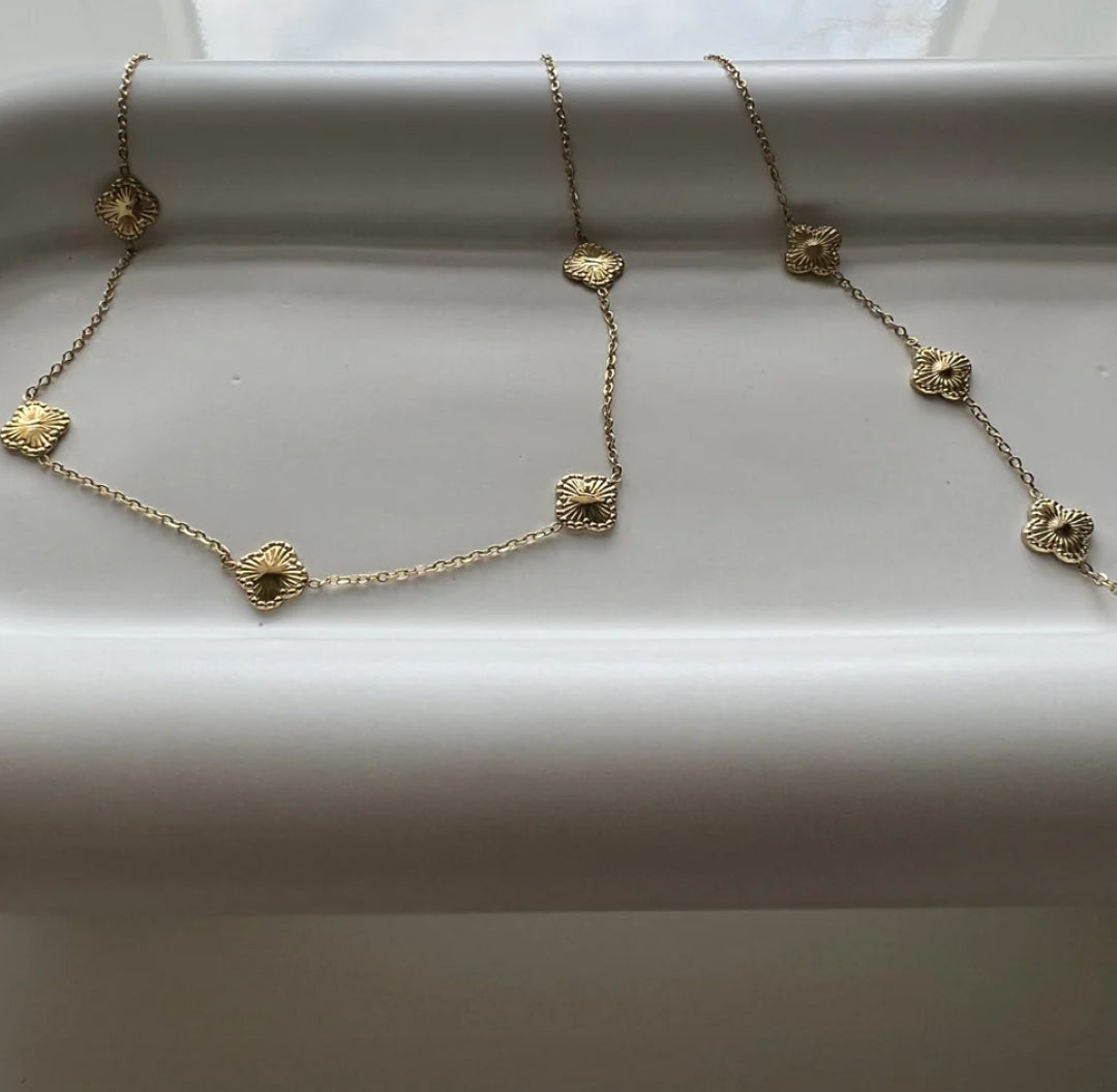 Gold tiny 4 leaf clovers set bracelet and necklace - Lavina