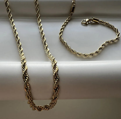 Gold twisted rope set bracelet and necklace - Lavina