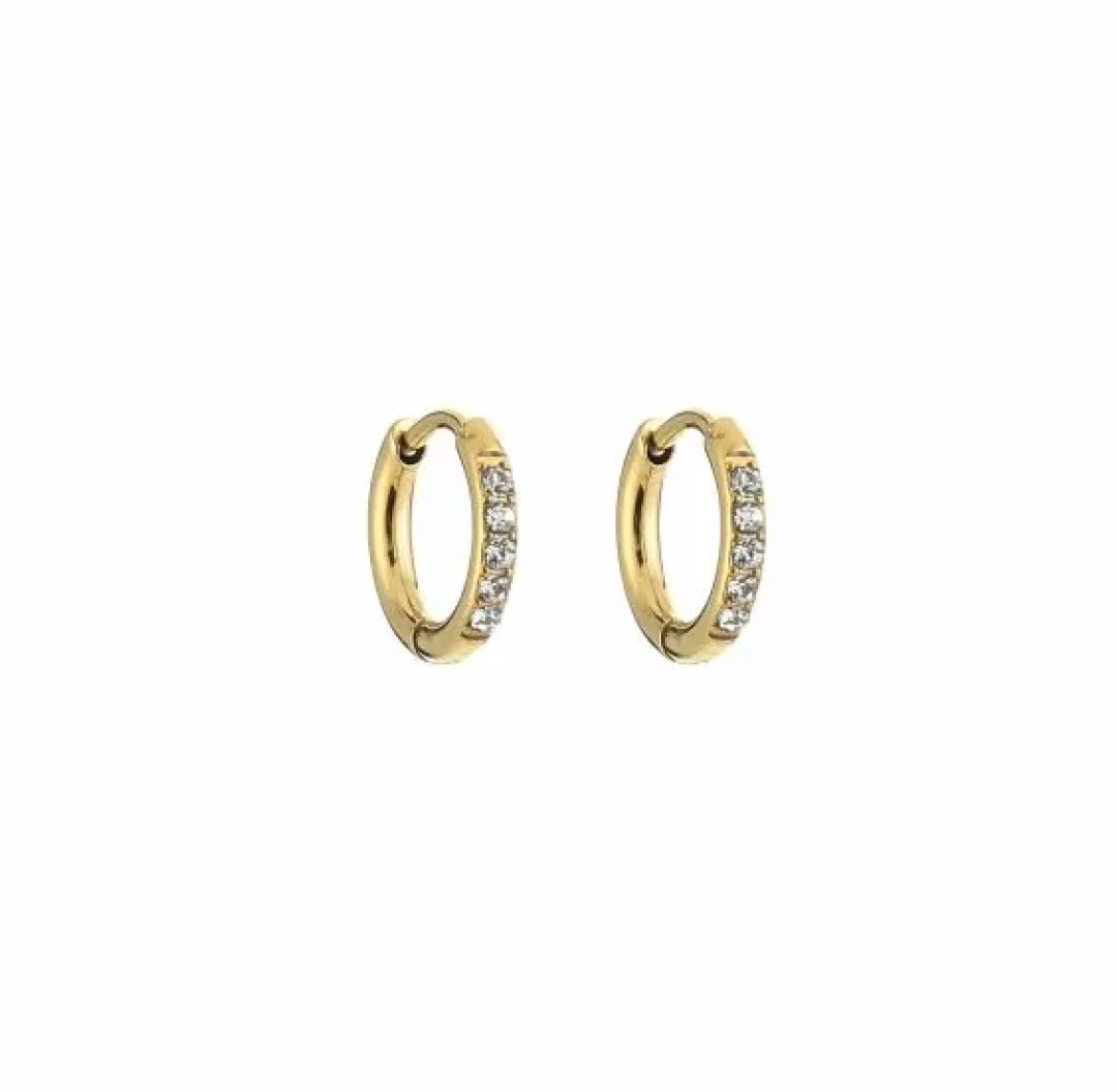 Small gold zirconia shiny hoop earrings - Lavina