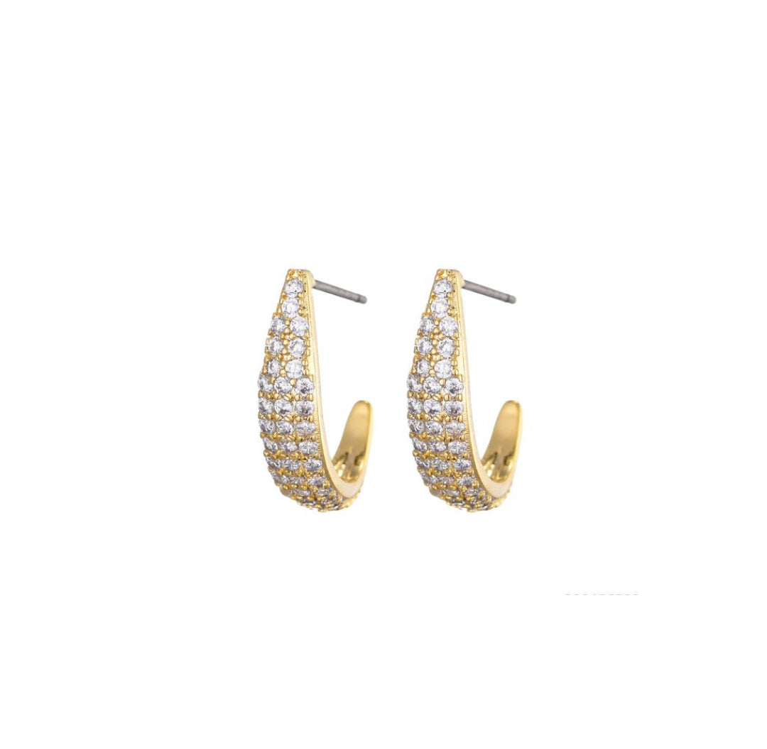 Zirconia shiny gold half hoops moon earrings - Lavina