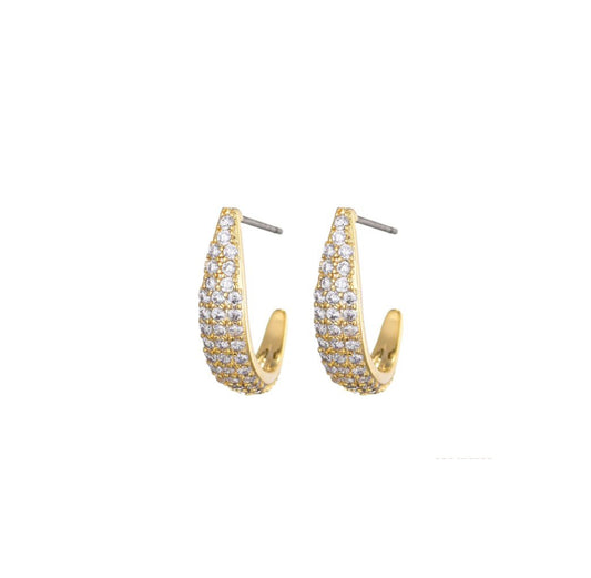 Zirconia shiny gold half hoops moon earrings - Lavina