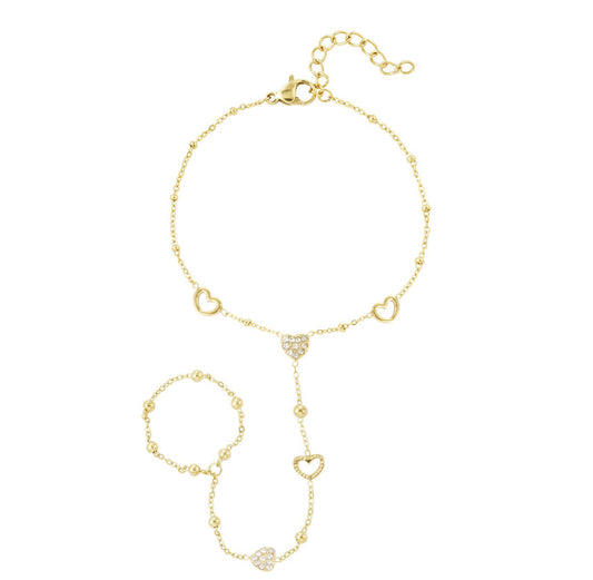 Gold heart handchain with zirconia heartcharms - Lavina Jewelz