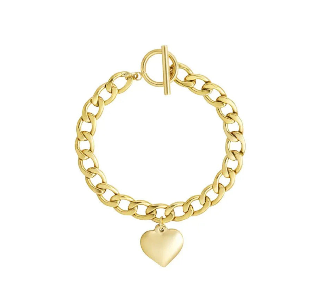 Gold Heart Charm Chunky Chain Bracelet - Lavina