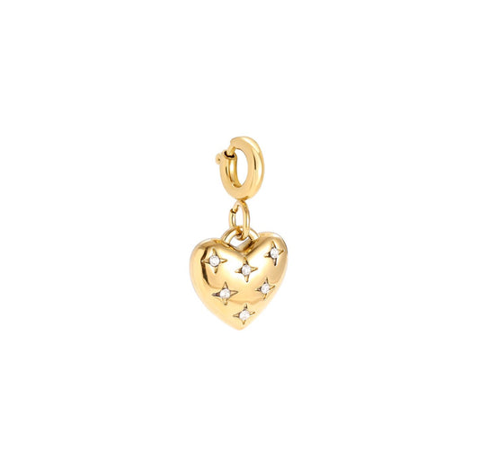 Gold heart with zirconia stones charm necklace bracelet hanger pendant - Lavina Jewelz