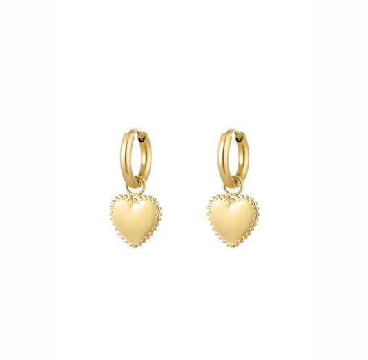 Gold small heart charm dangling pendant earrings - Lavina