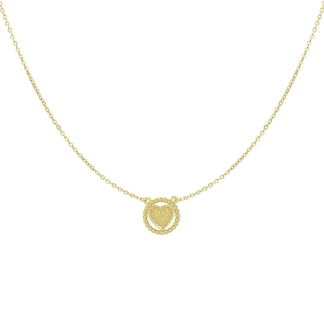 Gold heart charm with circle necklace - Lavina