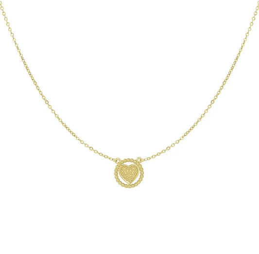 Gold heart charm with circle necklace - Lavina