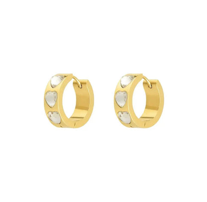 Gold chunky hoops with zirconia heart stone earrings - Lavina