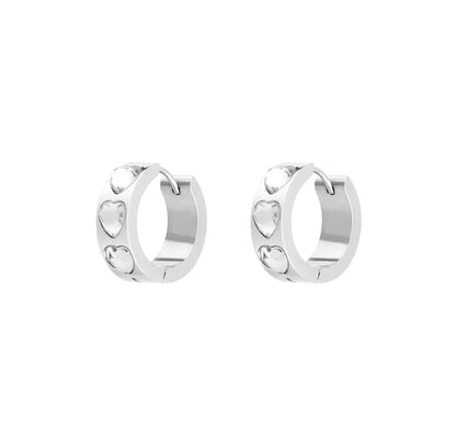 Silver chunky hoops with zirconia heart stone earrings - Lavina