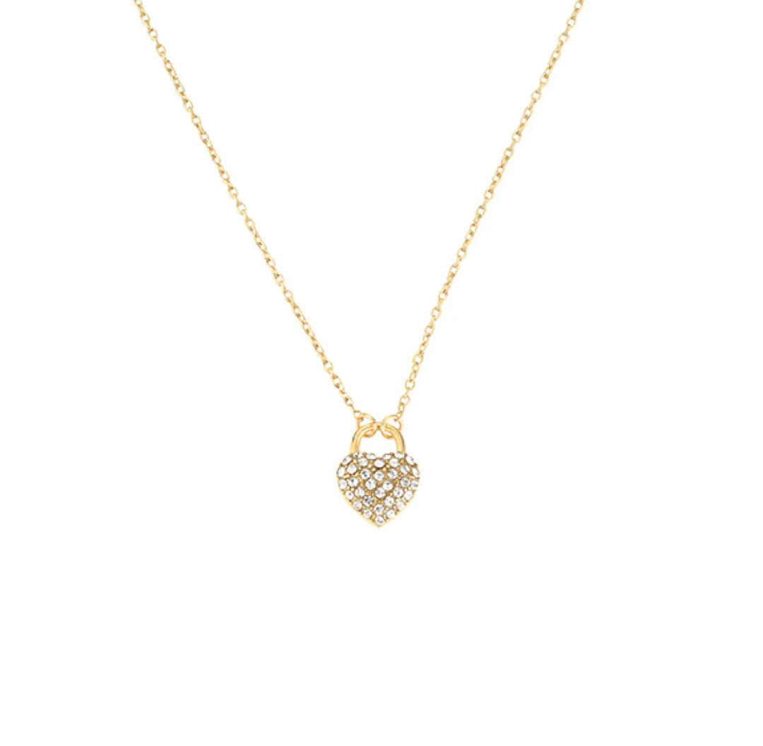 Gold Heart Lock Charm Covered With Zirconia Stones Necklace - Lavina