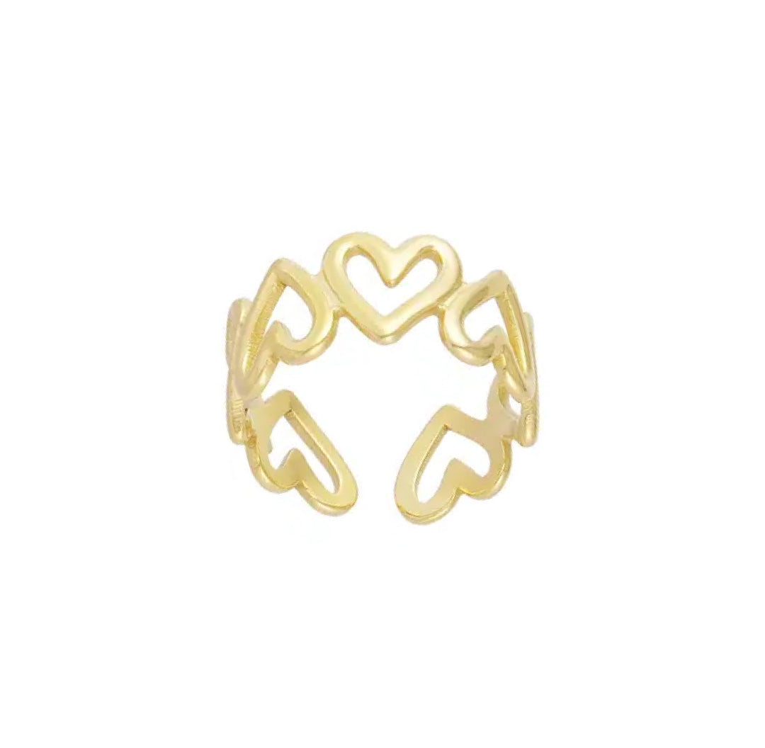 Gold connected open outlined hearts ring - Lavina