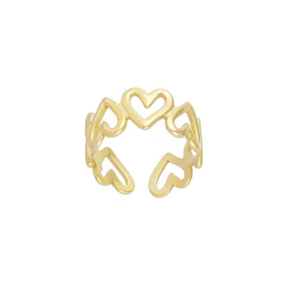 Gold connected open outlined hearts ring - Lavina