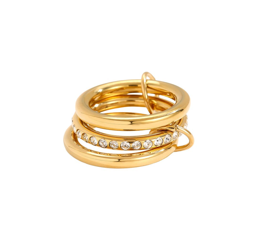 Fine connected 3 layered rings gold with zirconia stones - Lavina Jewelz
