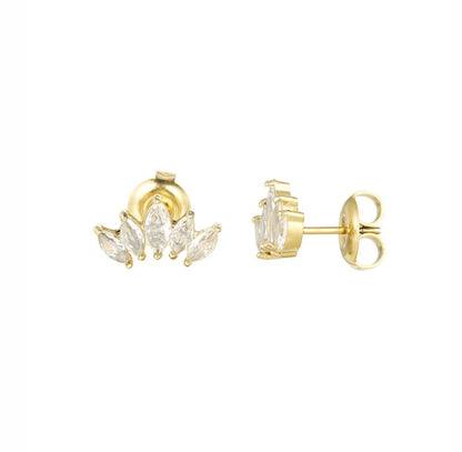 Gold zirconia leaves stud earrings - Lavina Jewelz