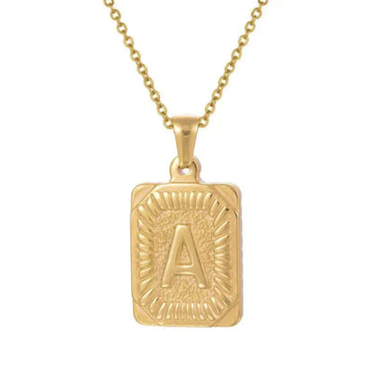 Gold chunky rectangle pendant letter A necklace - Lavina