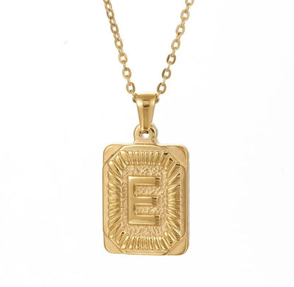 Gold chunky rectangle pendant letter E necklace - Lavina