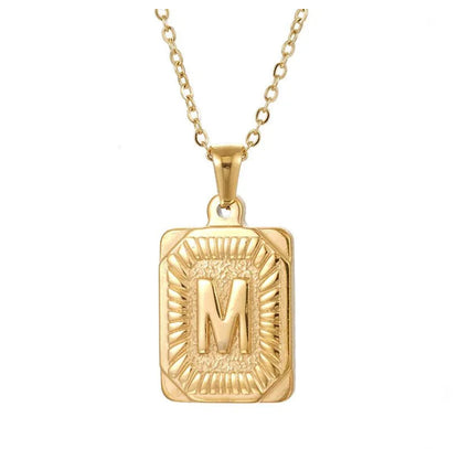 Gold chunky rectangle pendant letter M necklace - Lavina