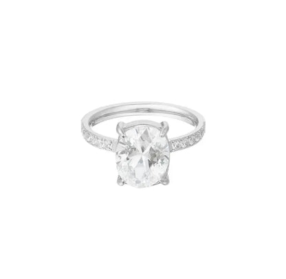 Silver ring with an oval cut zirconia stone that resembles a luxurious diamond - Lavina